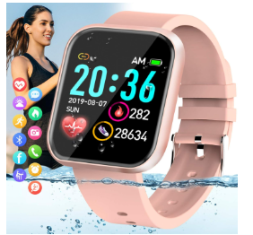 Pradory Smart Watch, Fitness Watch Activity Tracker with Blood Pressure Heart Rate Monitor IP67 Waterproof Bluetooth Smartwatch Touch Screen Sports Tracker Watch for IOS Phones Android Men Women Pink